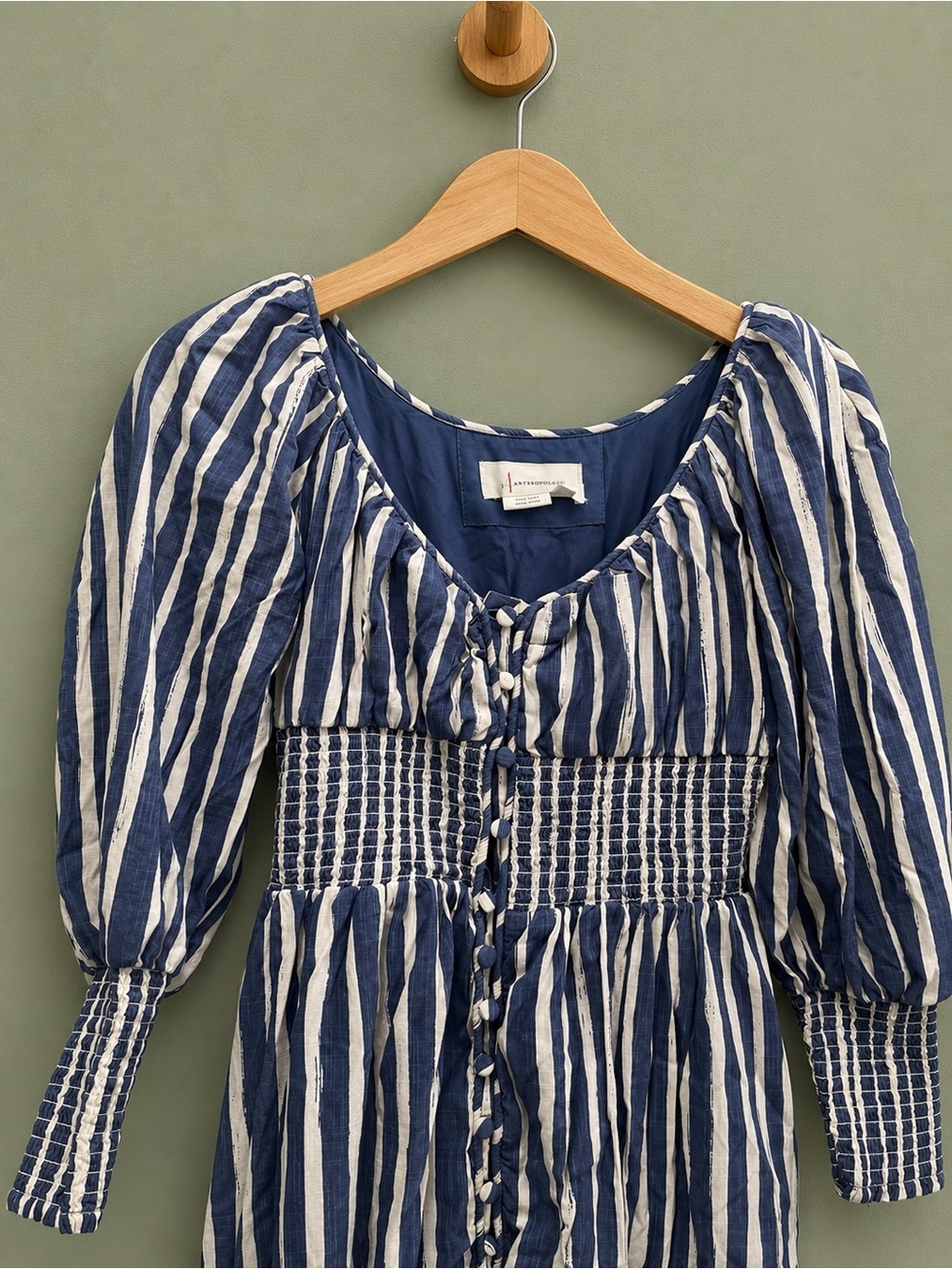 Anthropologie Blue and White Striped Maxi Dress with Smocked Waist - Picture 3 of 7